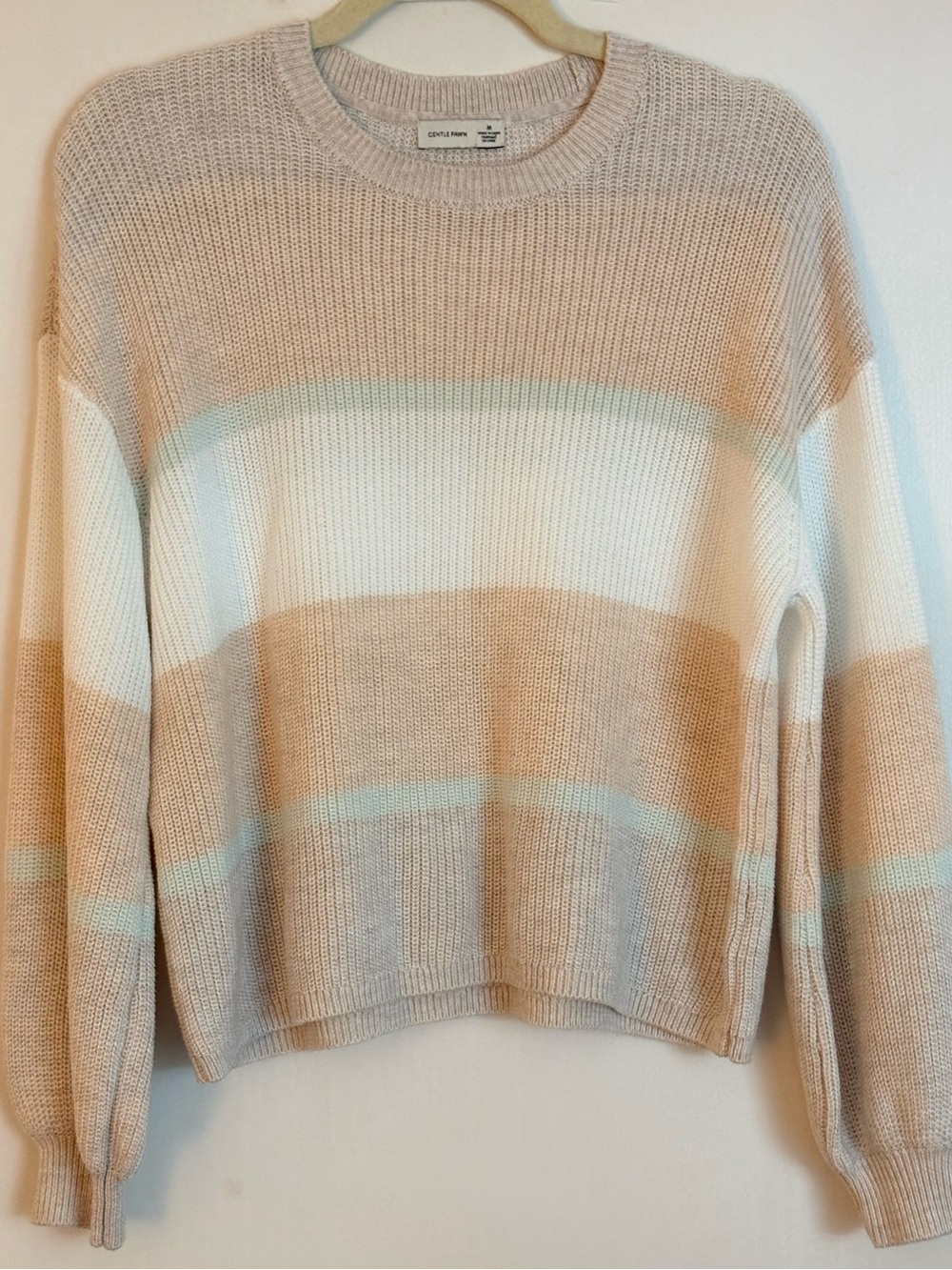 Gentle Fawn Fonda Sweater in Heather Peach Stripe with Mint Accents, Size Medium